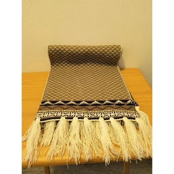 Merona Scarf Wool Blend 10"X60" Taupe Brown Black w/Fringe Reversible 1968 - Picture 2 of 5